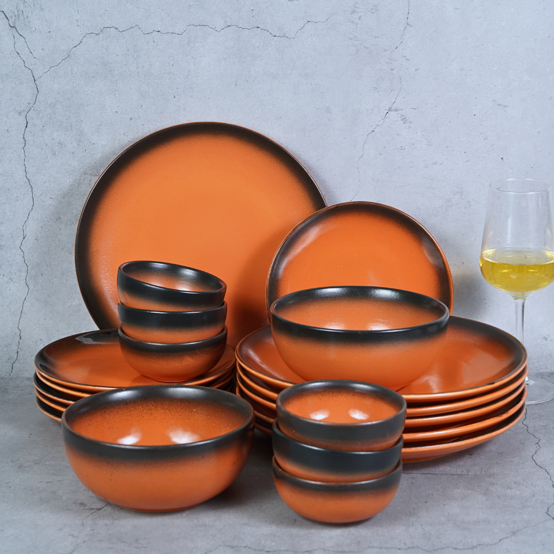 Ceramic Smoky Citrus Edge Dinner Set (Set of 20)