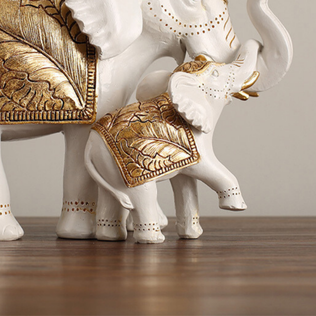 White Resin Elephant Family Figurine