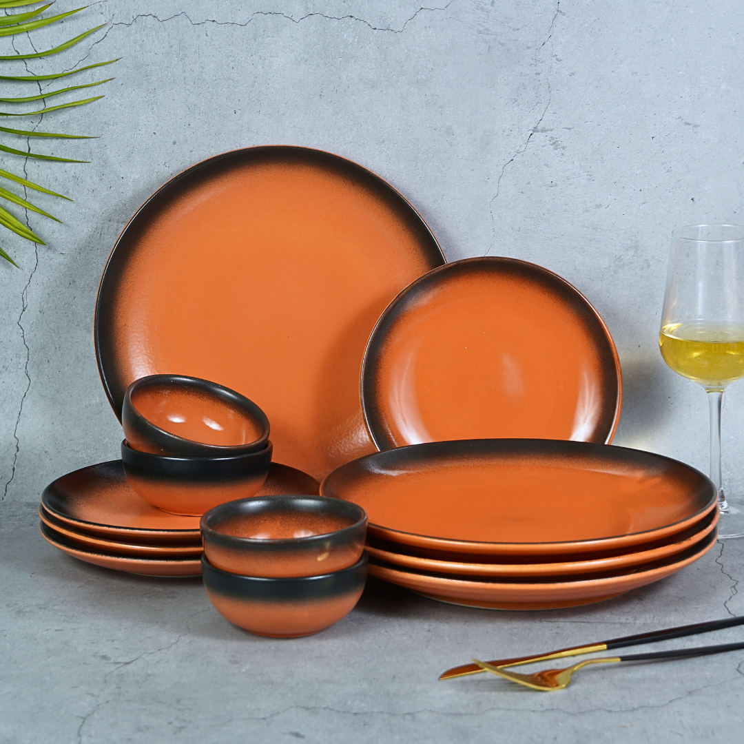 Ceramic Smoky Citrus Edge Dinner Set (Set of 12)