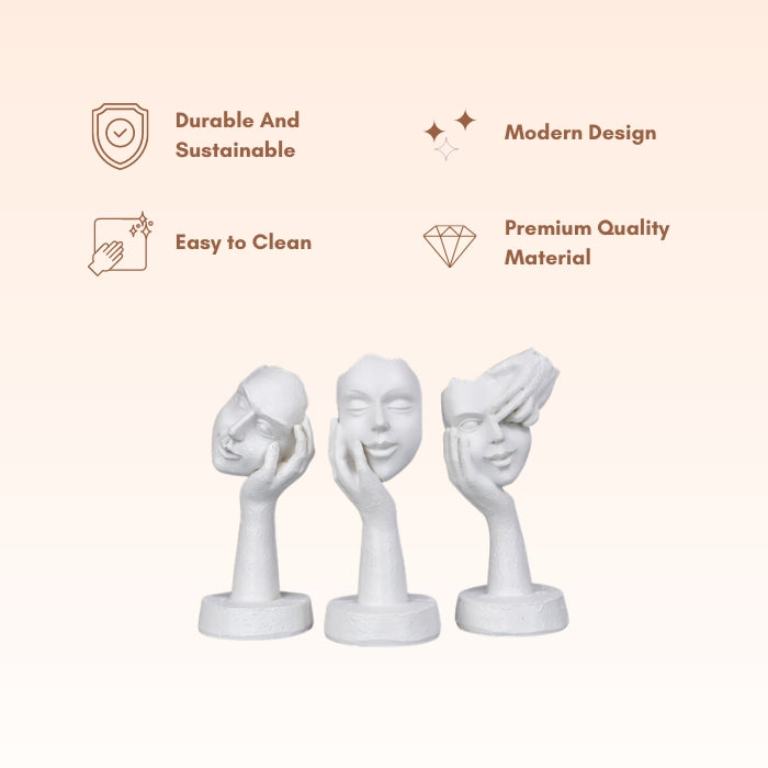 White Minimalist Face Sculptures - Set of 3