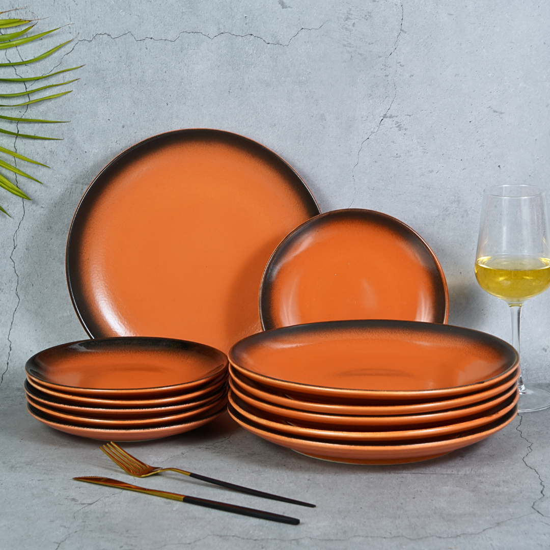 Ceramic Smoky Citrus Edge Dinner Set (Set of 12)