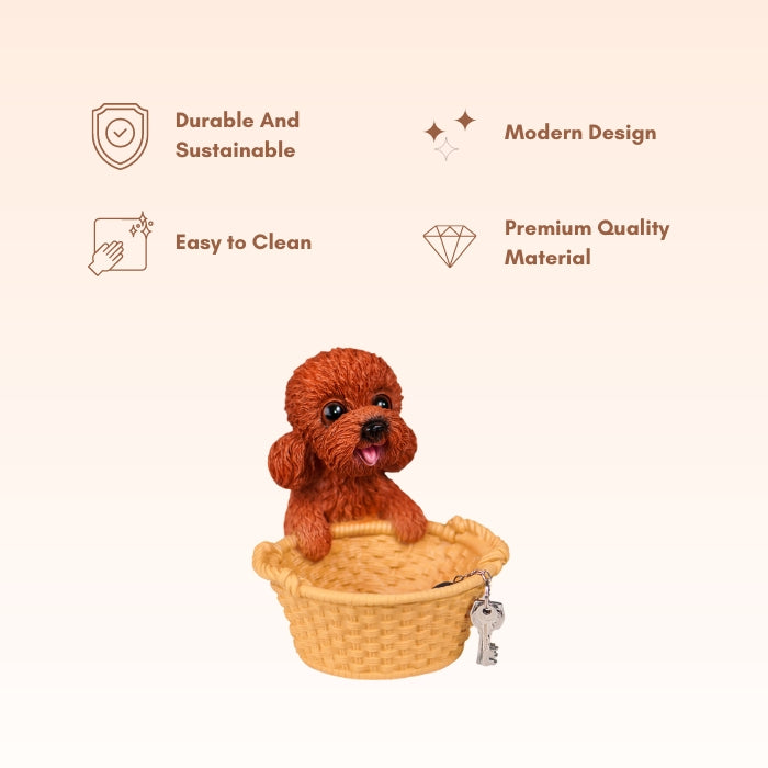 Adorable Brown Puppy Figurine with Basket