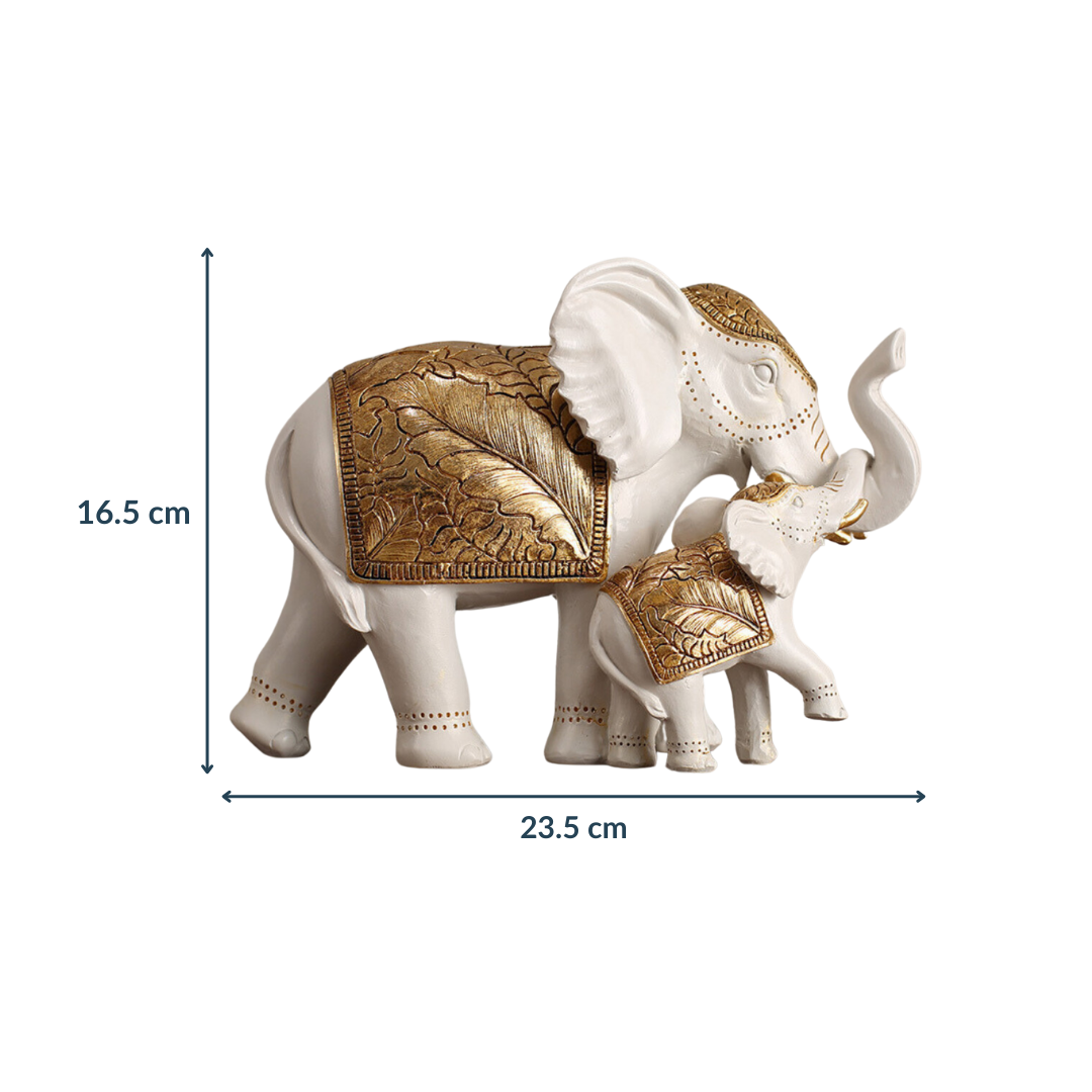 White Resin Elephant Family Figurine