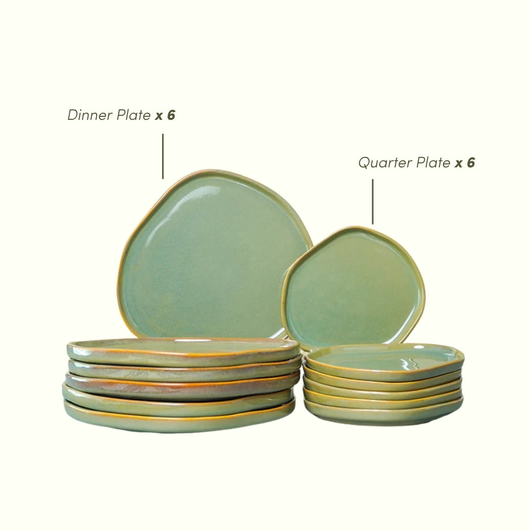 Sage Green with Organic Rim Detailing Dinner Set of 12 pcs