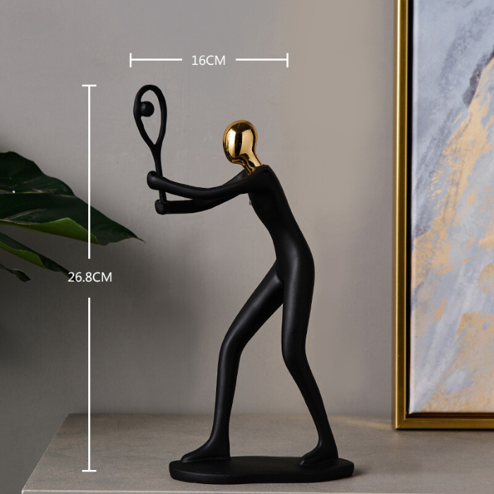 Black and Gold Tennis Player Sculpture - Modern Art Decor