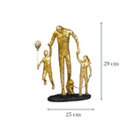 Gold Family Sculpture with Balloon - Joyful Moments in Art