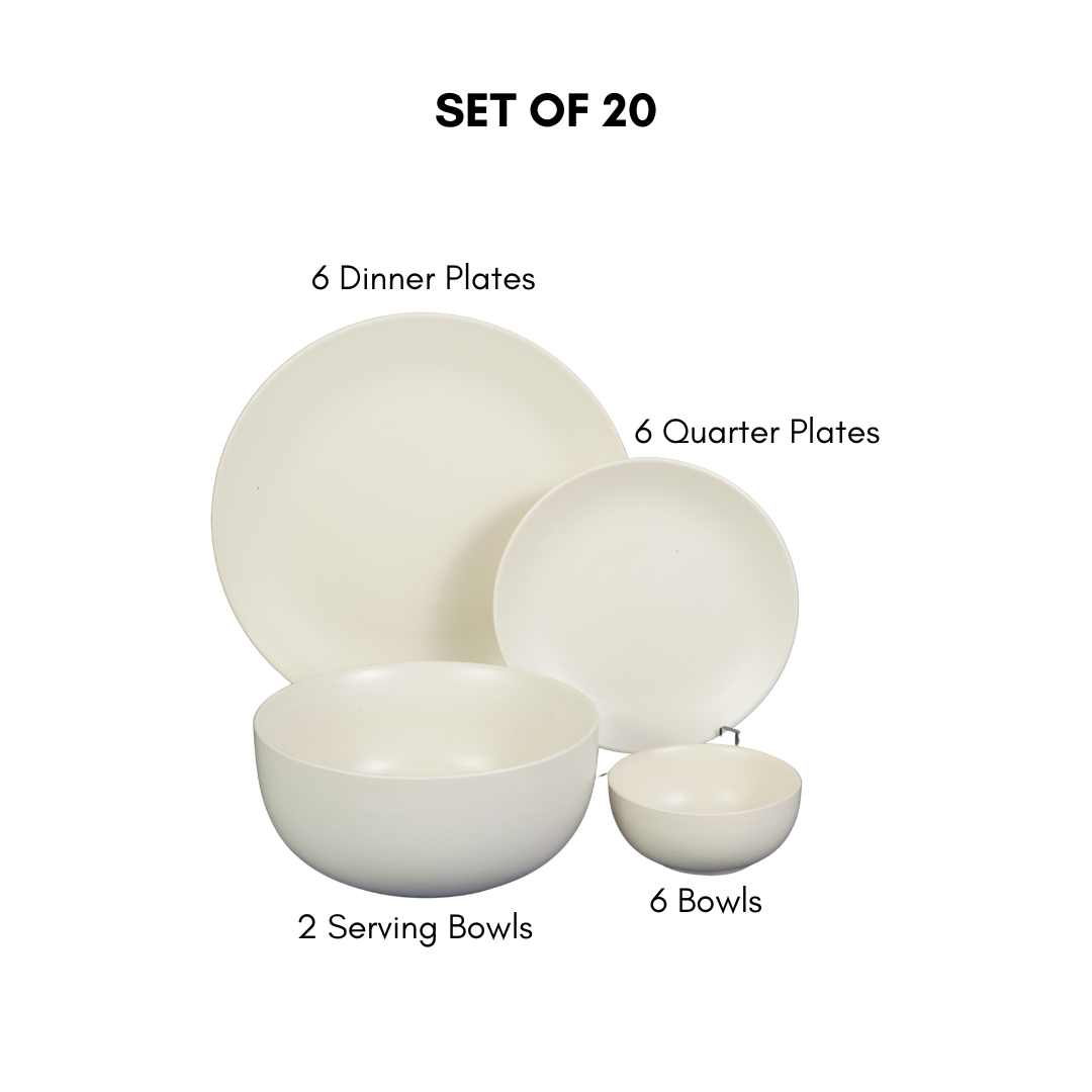 Classic White Ceramic Dinner Set (Set of 20)