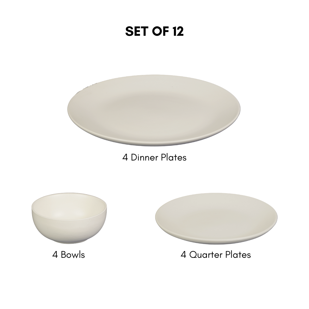 Classic White Ceramic Dinner Set (Set of 12)