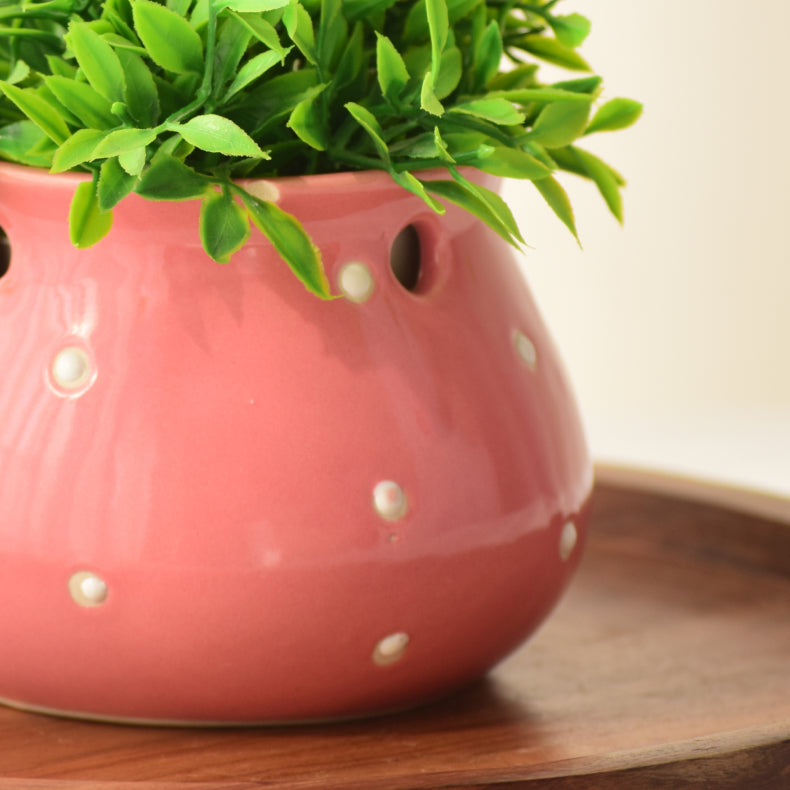 Pink Ceramic Matka Shaped Planter