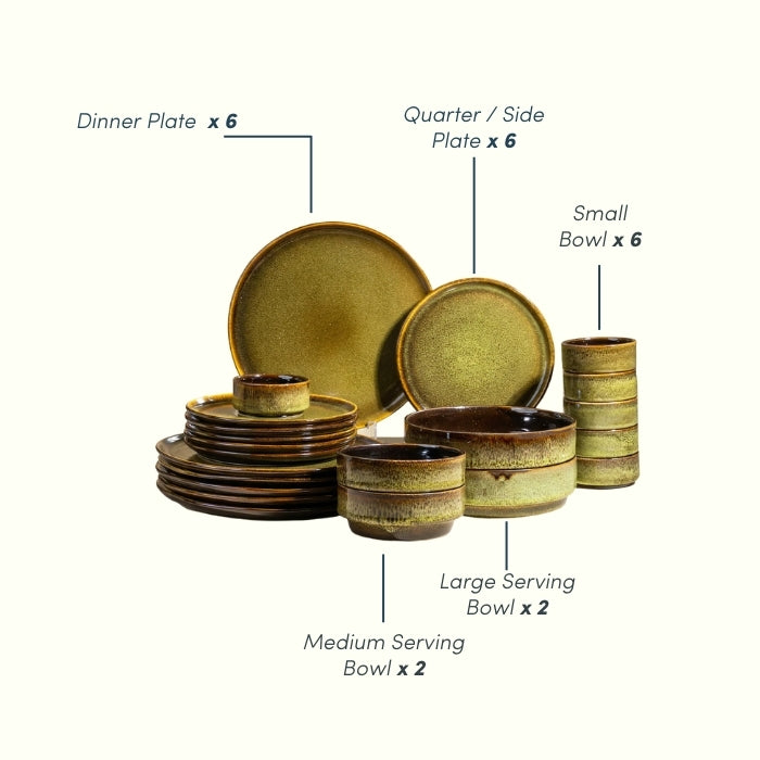 Modern Rustic Green Ceramic Dinner Set of 22 Piece