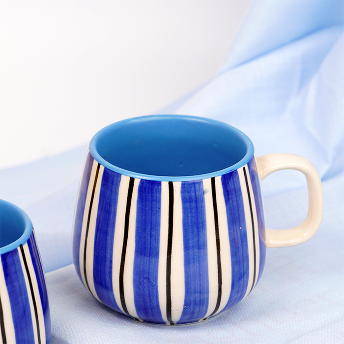 Blue and White Striped Ceramic Mug