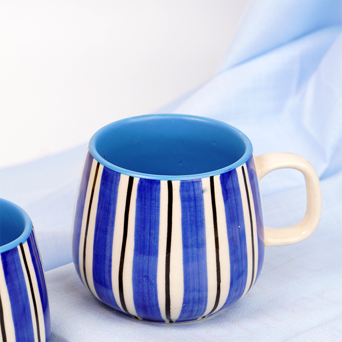 Blue and White Striped Ceramic Mug Secondary image