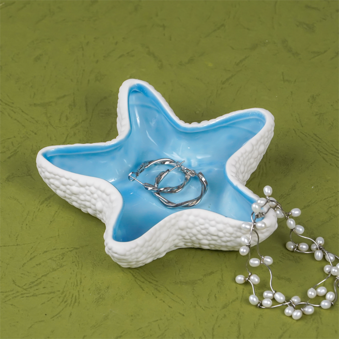 Blue and White Starfish-Shaped Ceramic Trinket Dish