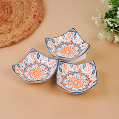 Orange & Blue Geometric Square Ceramic Bowls Set of 3