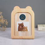 Natural Wood Finish Photo Frame with Bear Ears Design