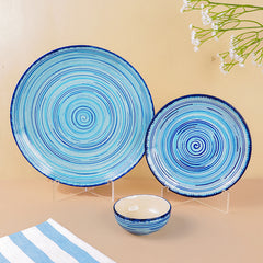 Sky Blue Ceramic Dinnerware Swirl Pattern - Set of 18