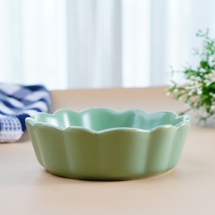 Sage Green Ceramic Bowl with Scalloped Edges - Small Main image