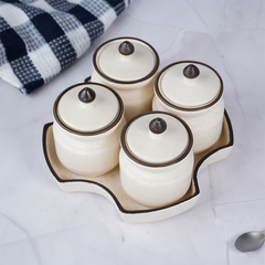 White Ceramic Pickle Jar Set | Set of 4