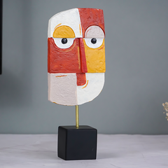 Vibrant Abstract Face Sculpture in Red, Yellow, and White