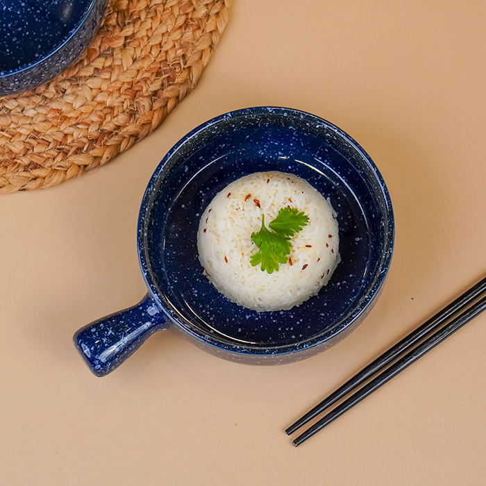 Blue Speckled Ceramic Bowl with Handle