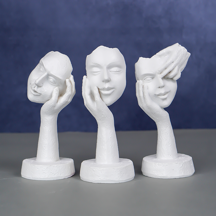 White Minimalist Face Sculptures - Set of 3