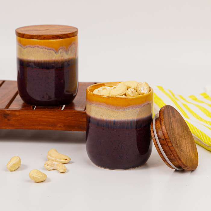 Ceramic Jars with Wooden Lids | Set of 2