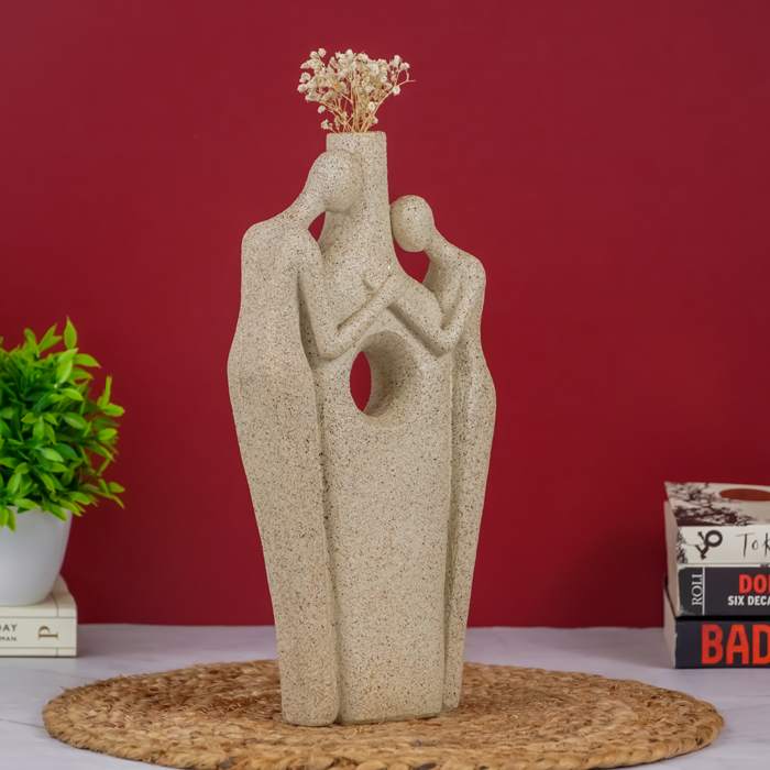 Beige Abstract Couple Sculpture Vase - Unique Hole Design