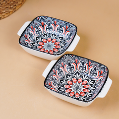 Black & Red Midnight Square Ceramic Bowls Set of 2