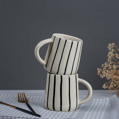 Cream Ceramic Mug with Black Stripes