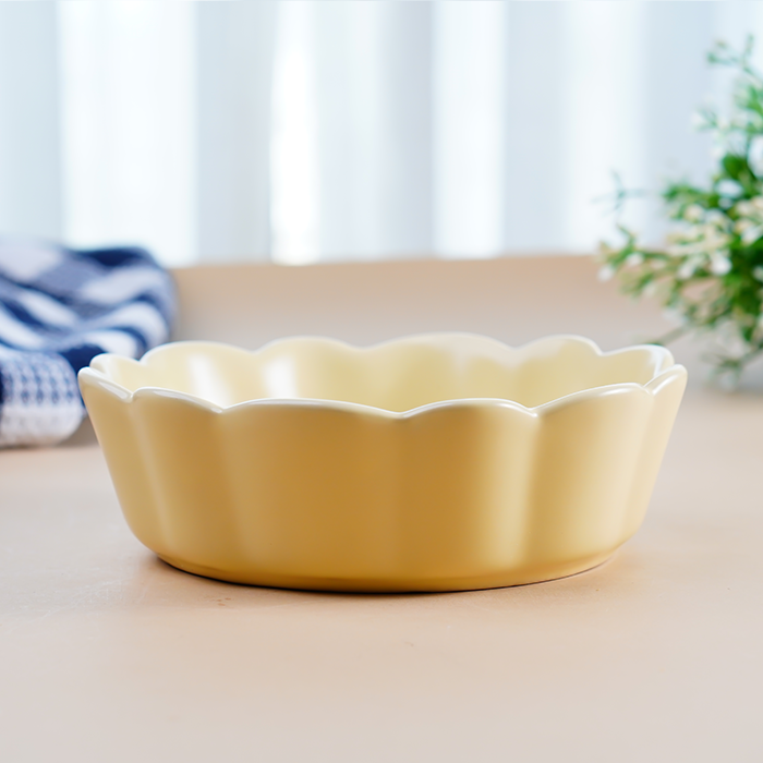 Butter Yellow Ceramic Bowl with Scalloped Edges - Small Main image