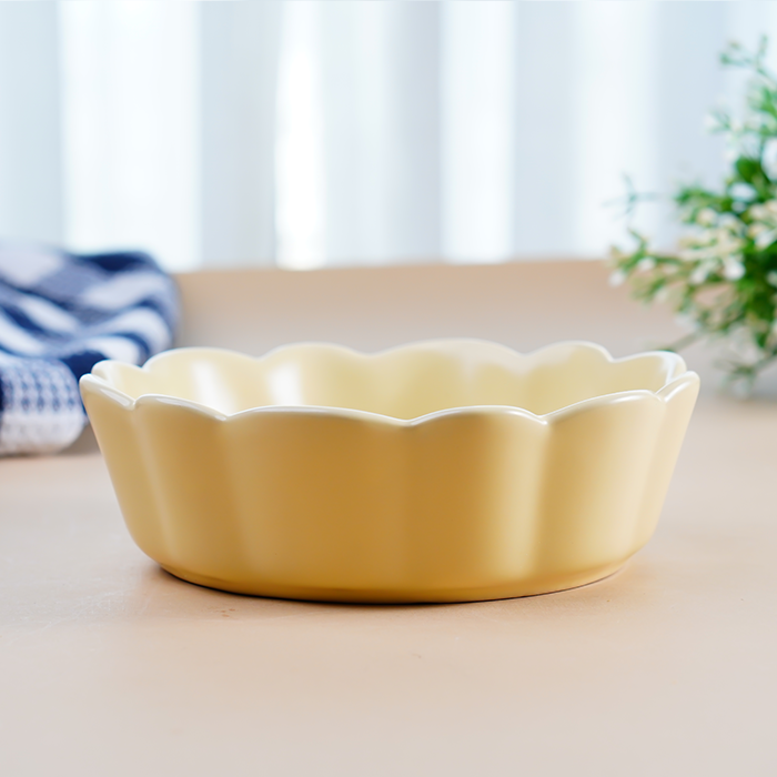 Butter Yellow Ceramic Bowl with Scalloped Edges - Small