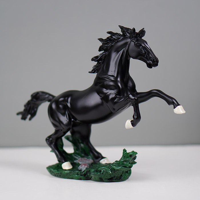 Glossy Black Rearing Horse Statue
