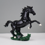 Glossy Black Rearing Horse Statue