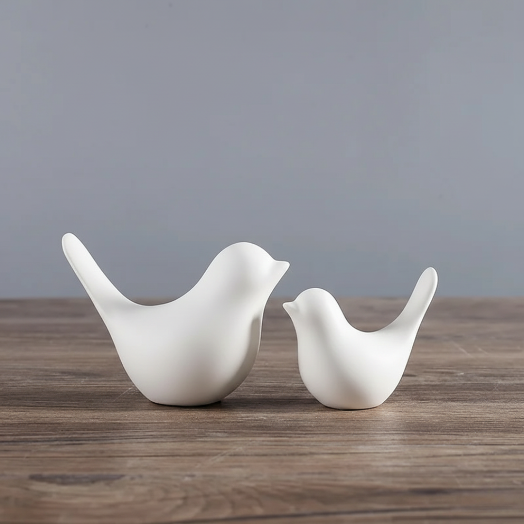 White Scandinavian Style Ceramic Bird | Set of 2