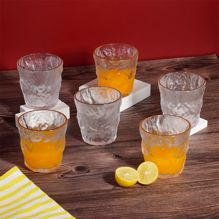 Frosted Clear Glasses with Amber Rim - Set of 6