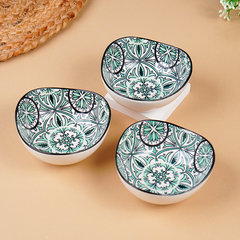 Green & White Fern Square Ceramic Bowls Set of 3