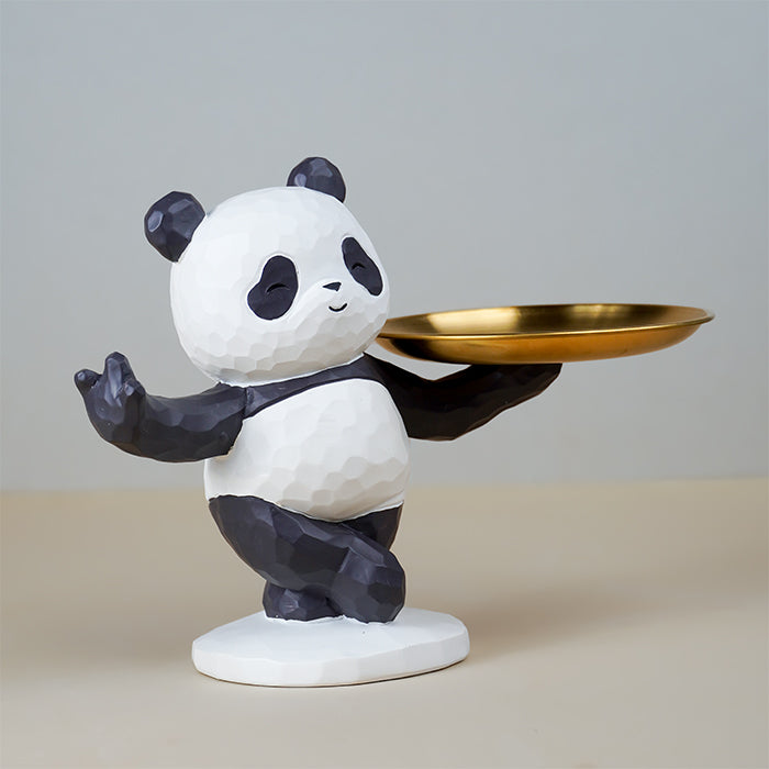 Black and White Textured Panda Standing Figurine