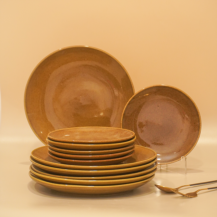 Golden Color Dinner Set - Set of 12