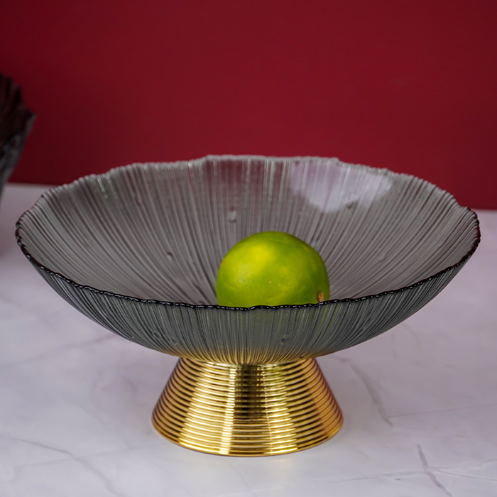 Gray Glass Bowl with Gold Base