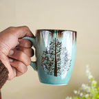 Teal Tree-Patterned Ceramic Mug