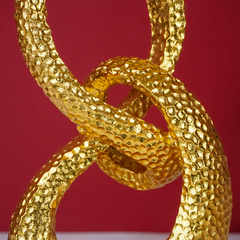 Gold Interlocking Loops Sculpture - Modern Textured Art