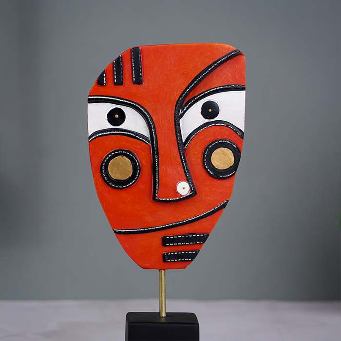 Handcrafted Red Abstract Face Sculpture