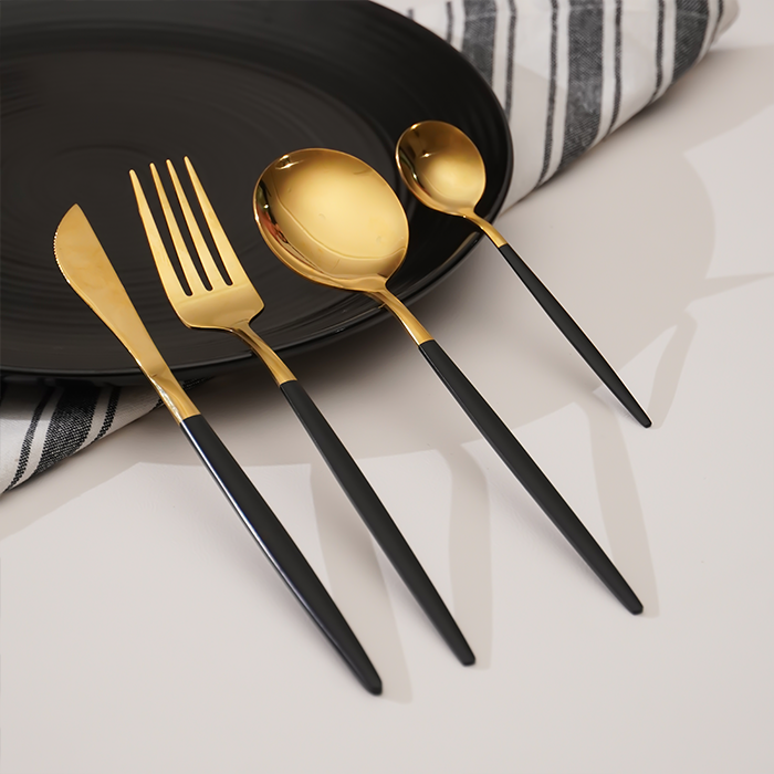 Black and Gold Stainless Steel Cutlery Set of 4