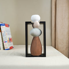 Stacked Stone Vase with Black Geometric Frame