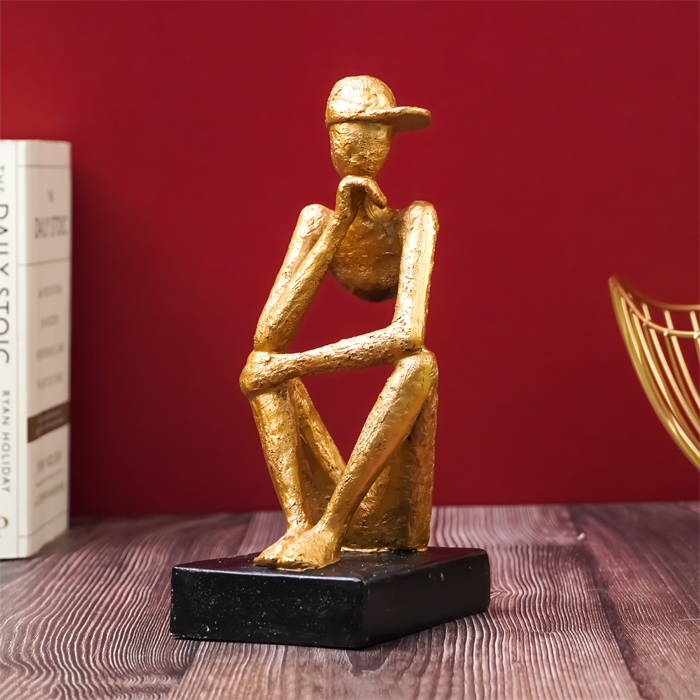 Gold Thinking Figure Sculpture - Unique Contemporary Decor