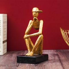 Gold Thinking Figure Sculpture - Unique Contemporary Decor