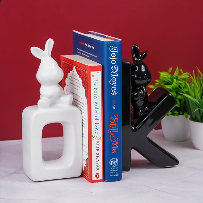 Black and White Bunny Bookends