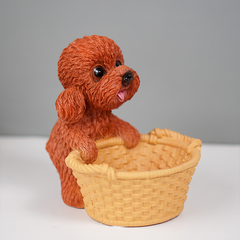 Adorable Brown Puppy Figurine with Basket