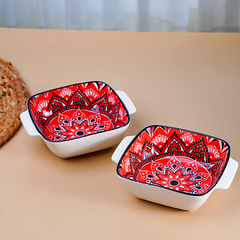 Red and White Mandala Ceramic Baking Dish