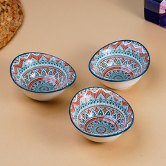 Tribal-Inspired Ceramic Bowls in Blue and Orange